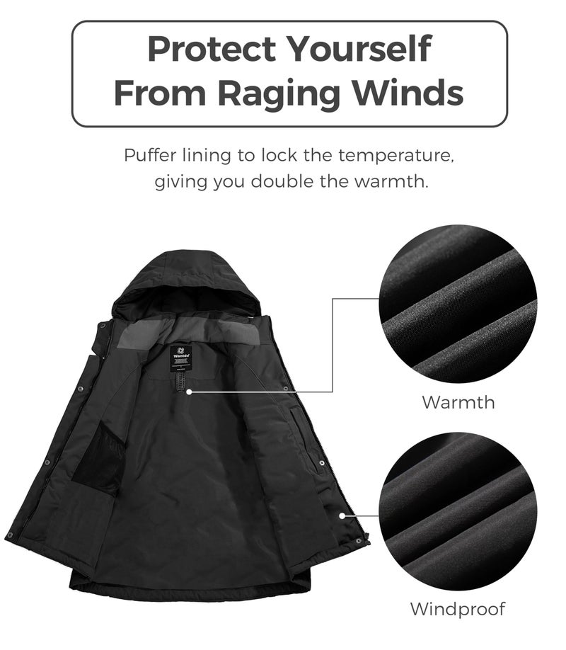wantdo Women's Winter Waterproof Snow Coat Warm Windproof Parka with Hood Black S - Image 3